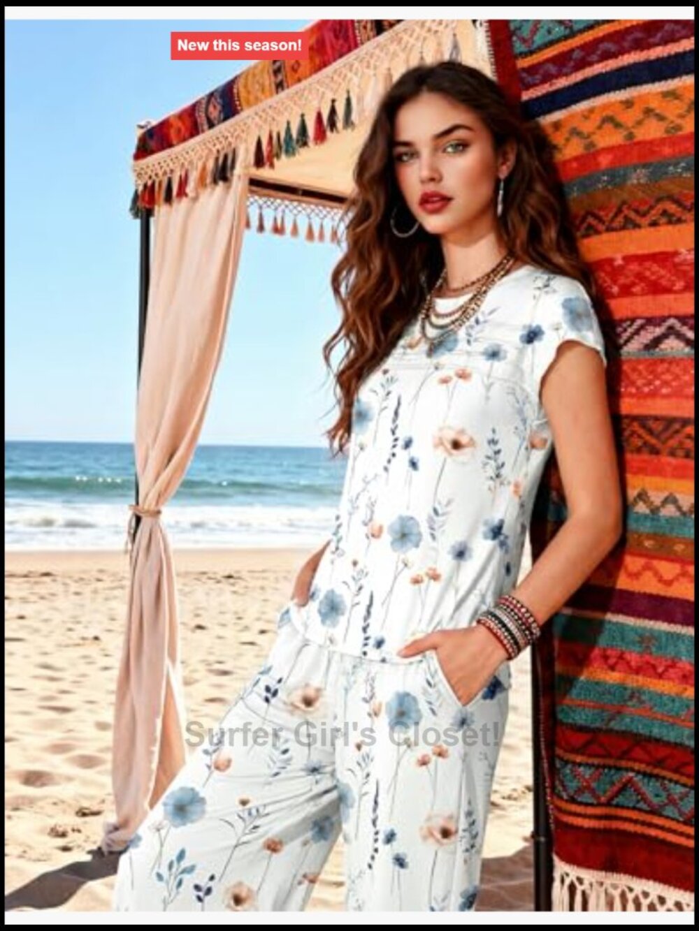 Women's Cap Sleeve Lounge Set With Pockets Two Piece Travel Outfit View 3
